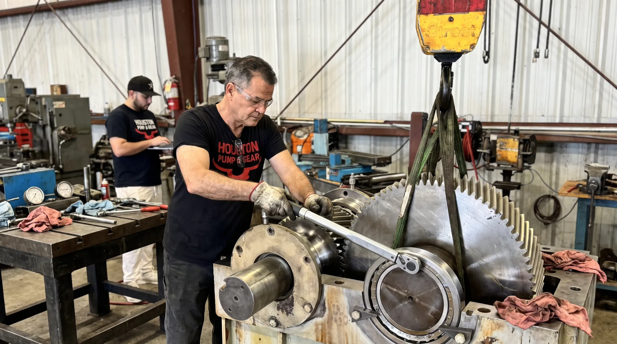 Houston Pump and Gear technician repairing industrial gearbox equipment