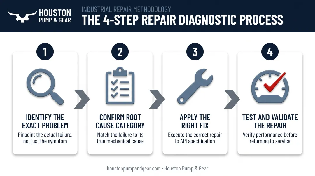 4-step conveyor gearbox repair process from diagnosis to validation