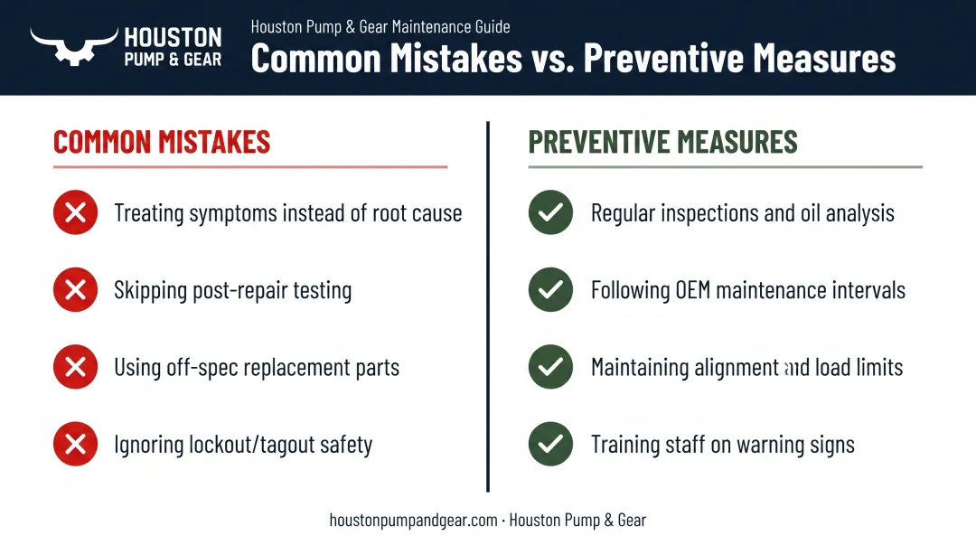 Gearbox maintenance mistakes versus preventive measures comparison chart