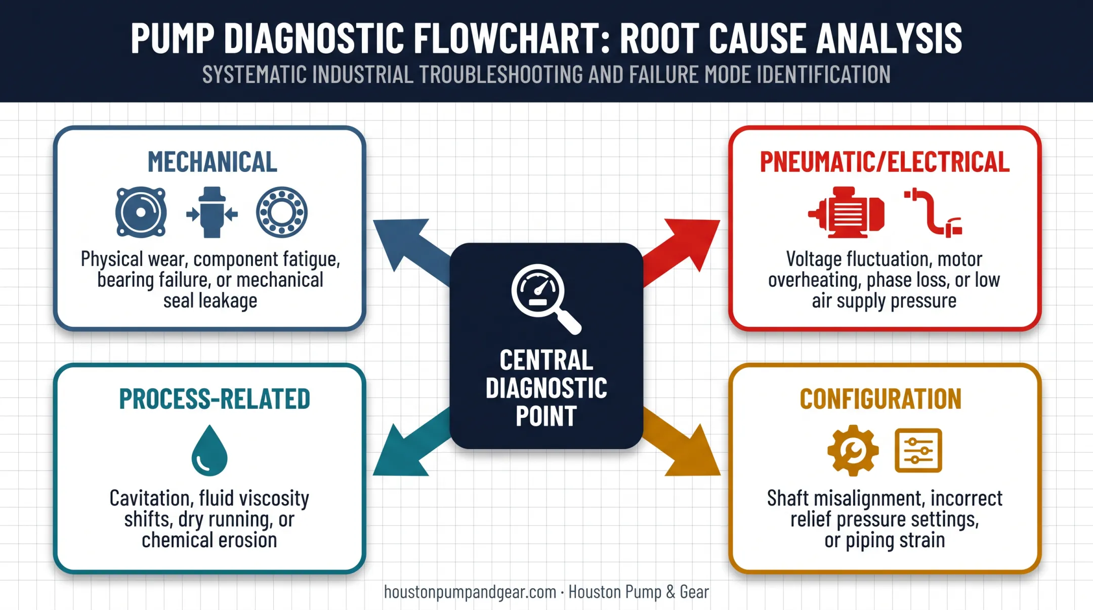 Diaphragm pump root cause diagnostic categories flowchart