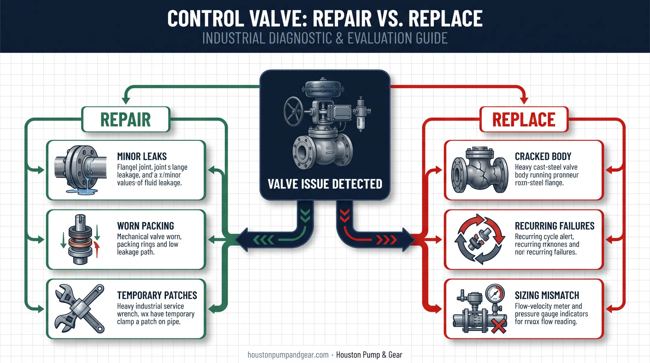 Repair versus replace decision factors for control valve failures