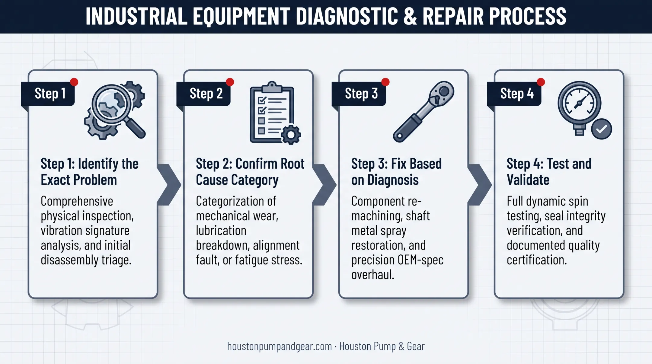 Four-step control valve repair process from diagnosis to validation