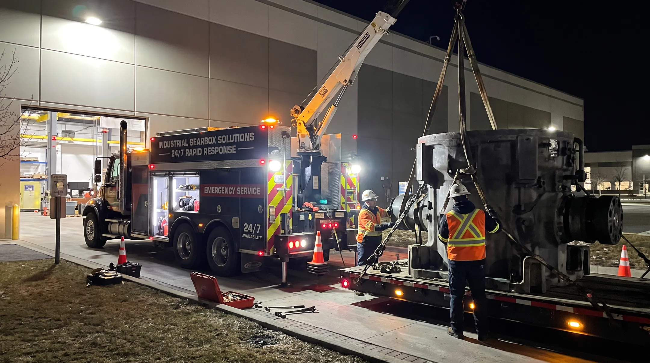 Emergency mobile pickup truck dispatched for 24/7 gearbox repair service