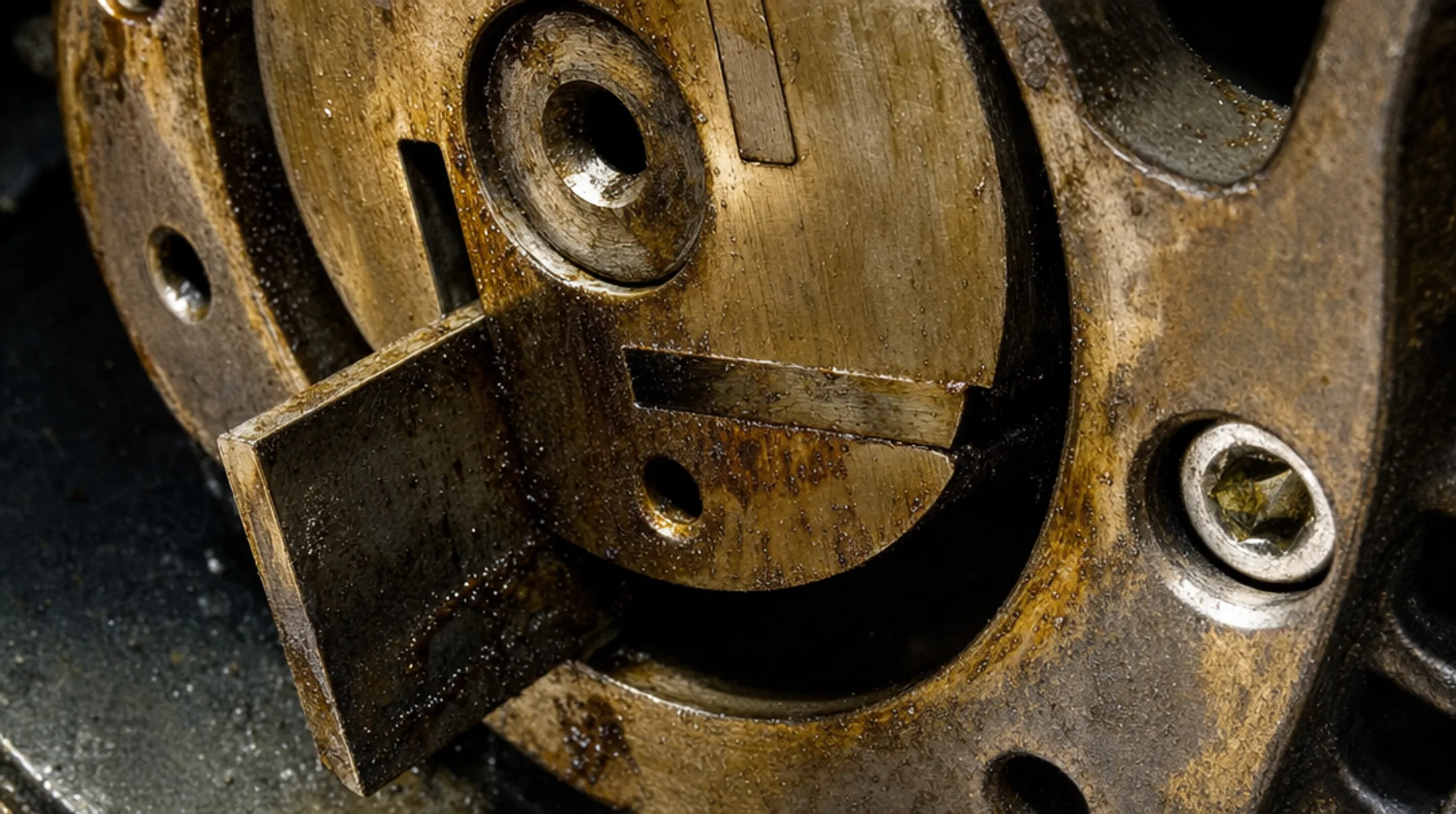 Worn vacuum pump rotary vanes showing polymerized oil damage