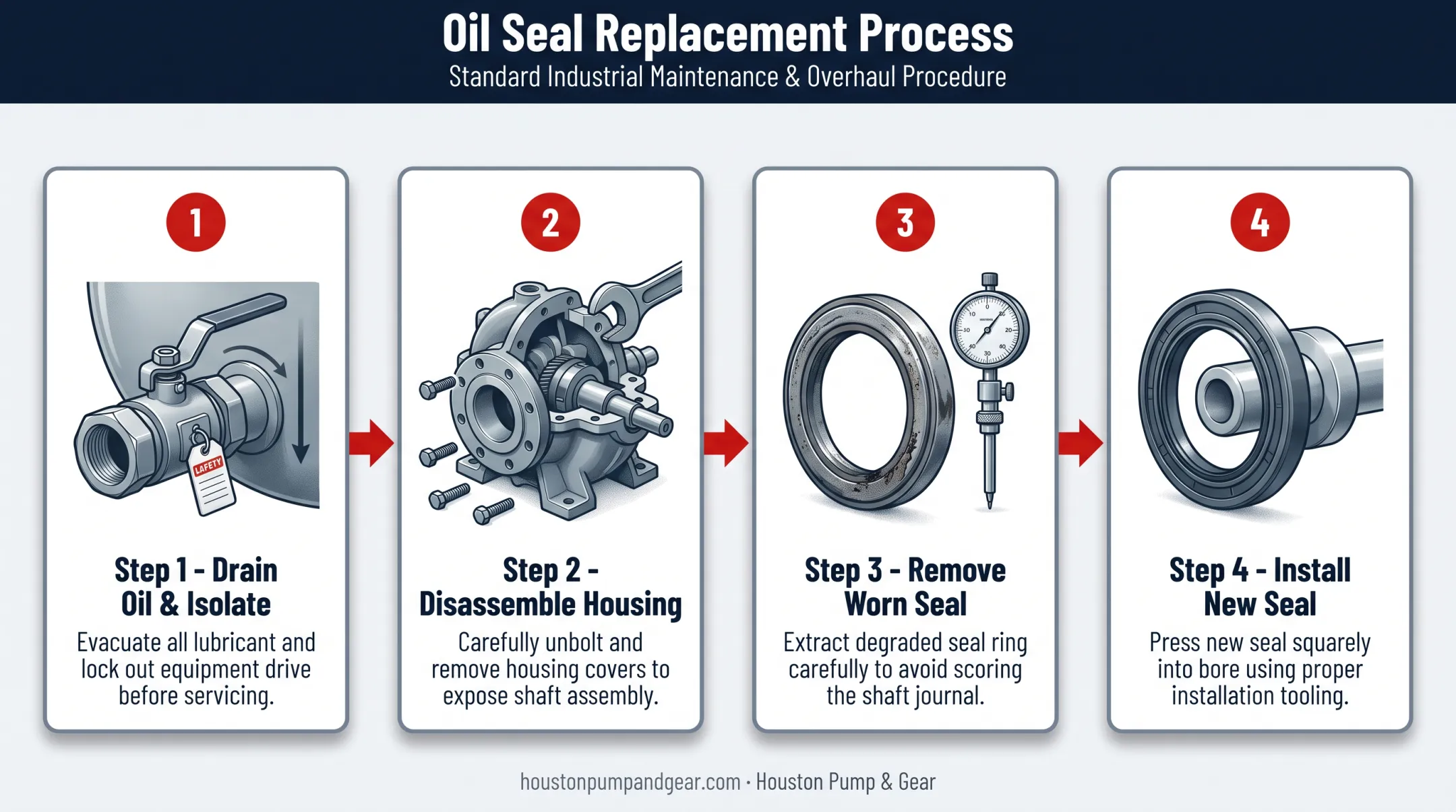 4-step vacuum pump oil seal replacement process diagram