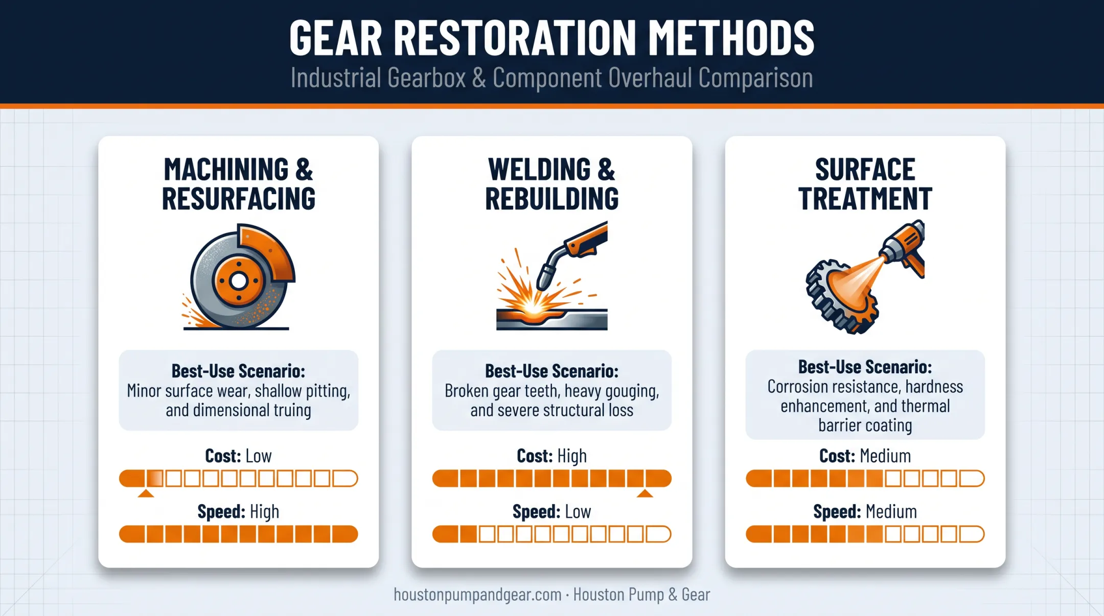 Three core gear restoration methods machining welding surface treatment