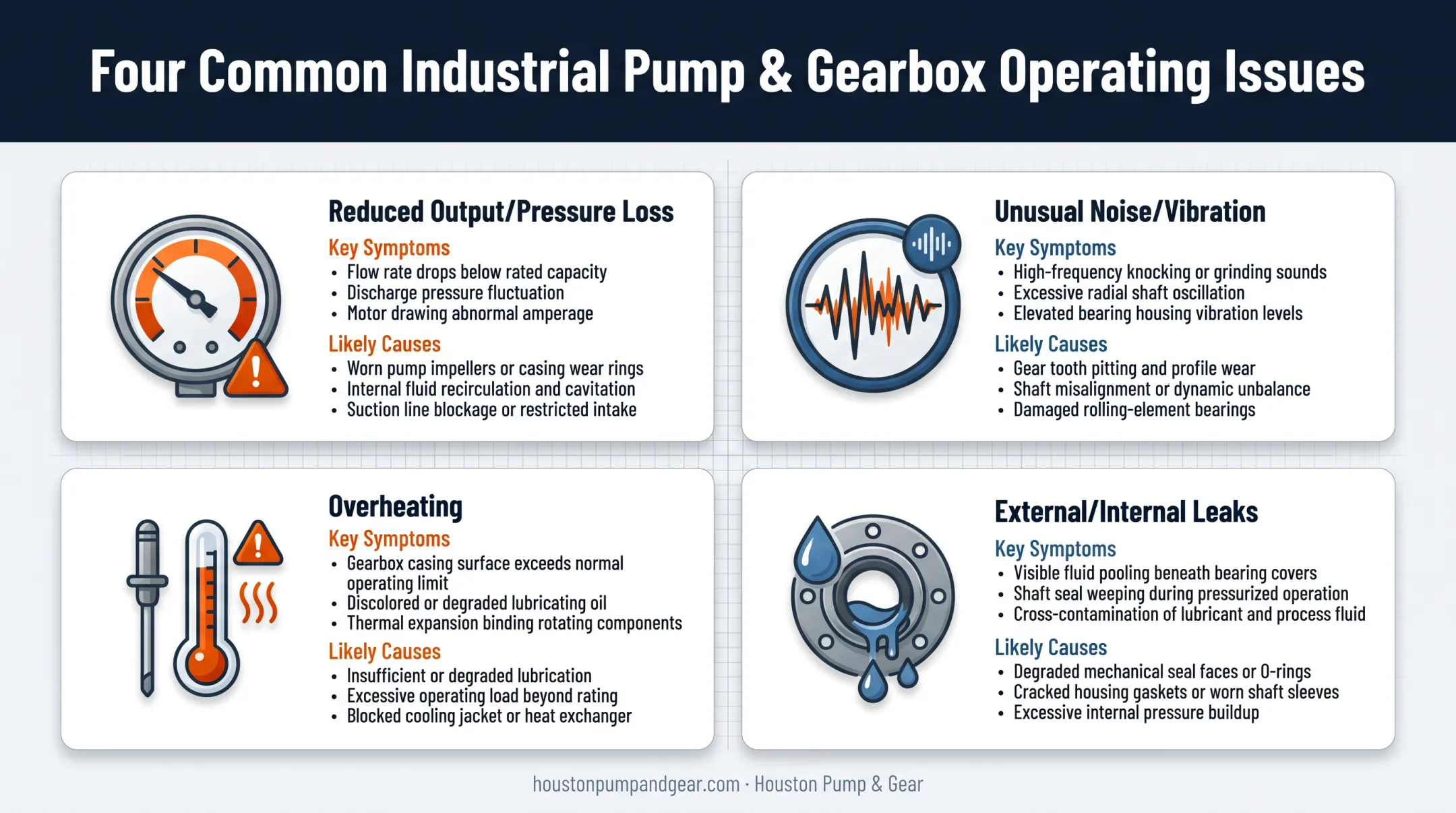 Four common industrial gear and pump failure symptoms and causes chart
