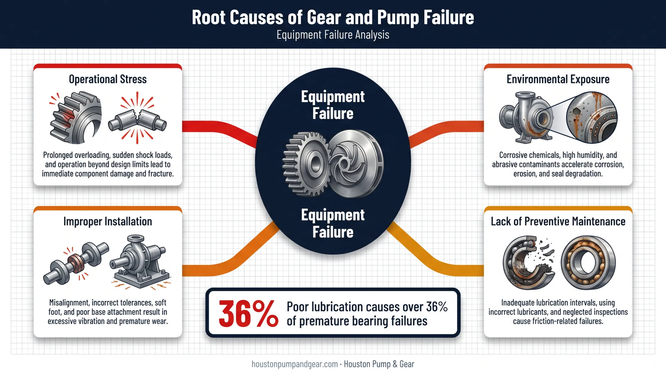 Root causes of industrial gearbox and pump failure breakdown chart