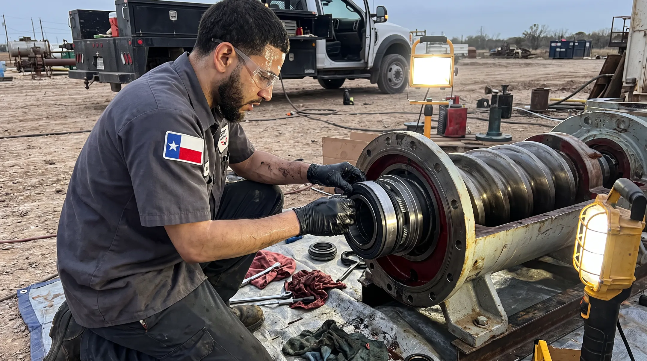 Houston Pump and Gear technician performing emergency seal replacement service
