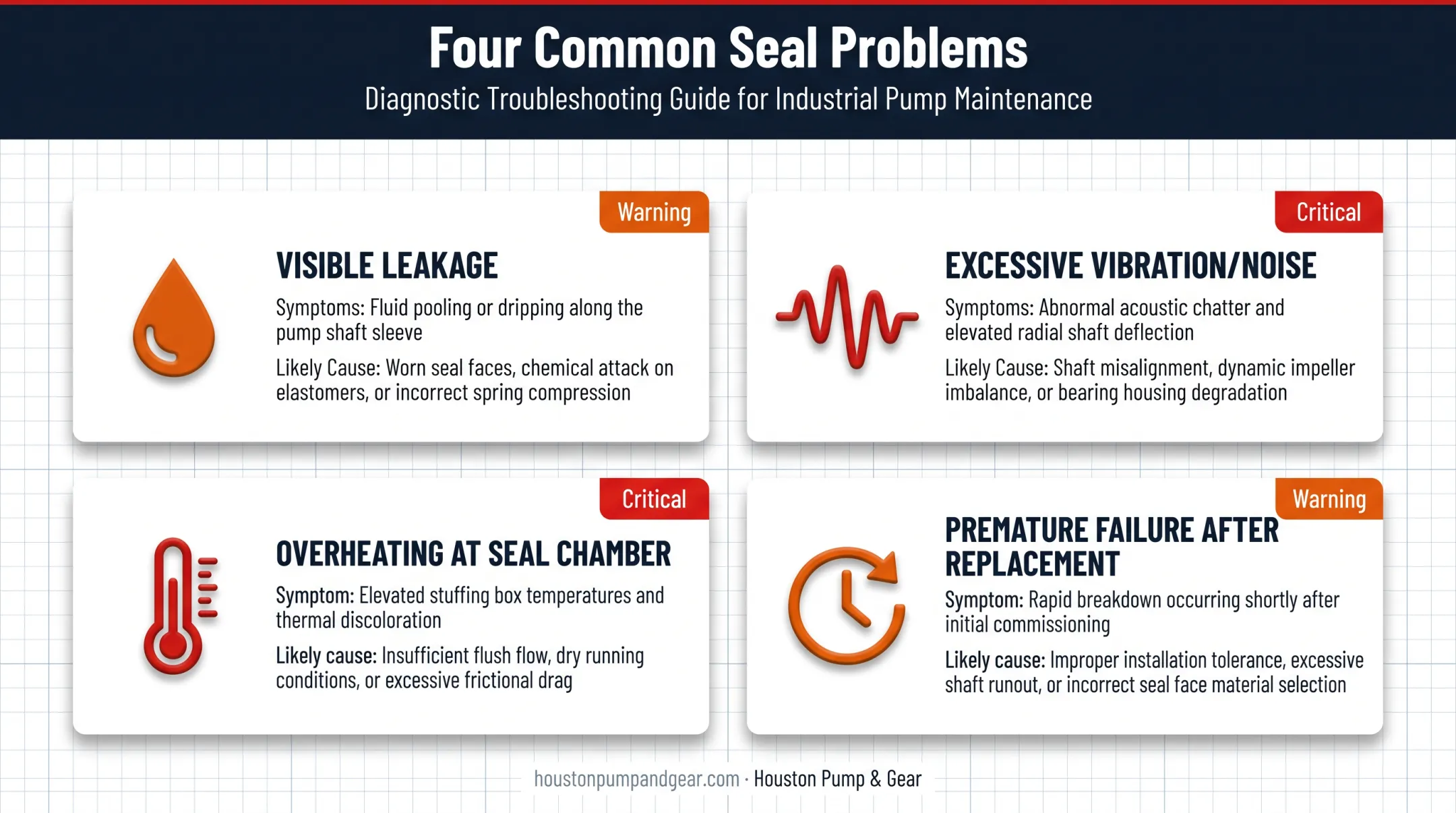 Four common screw pump seal failure symptoms and causes chart