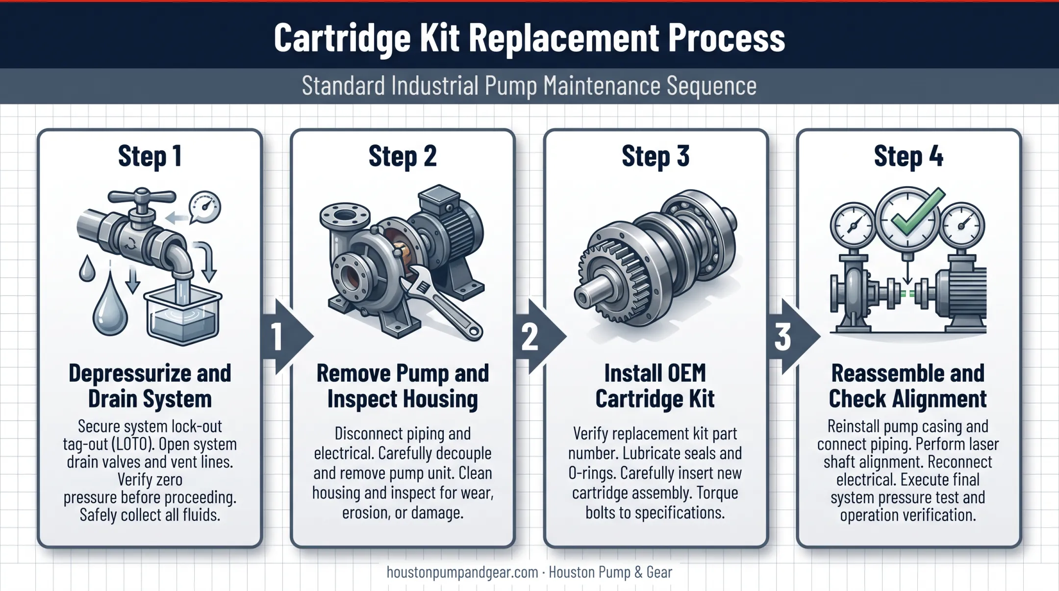 Four-step cartridge kit replacement process for hydraulic vane pump repair