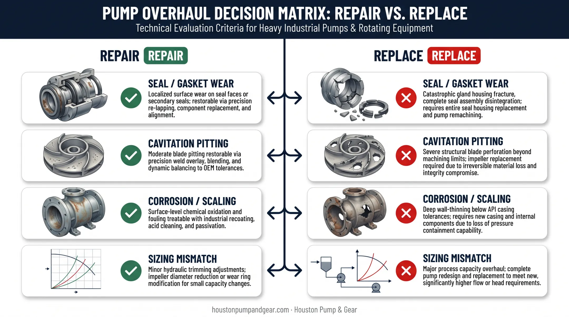 Repair versus replace decision comparison for liquid ring vacuum pump damage