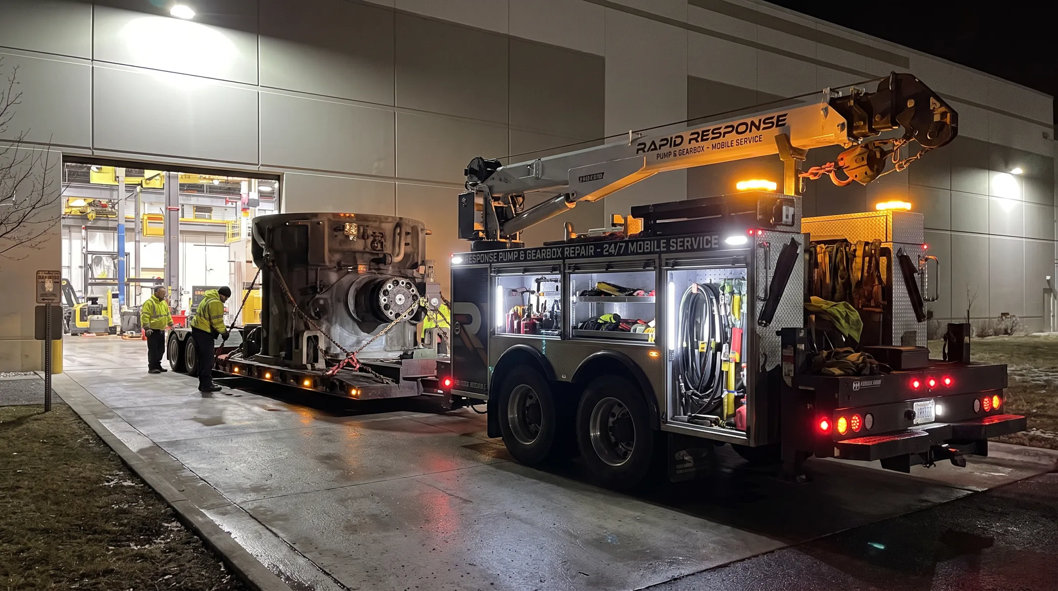 Emergency mobile field response truck for industrial pump rebuild service