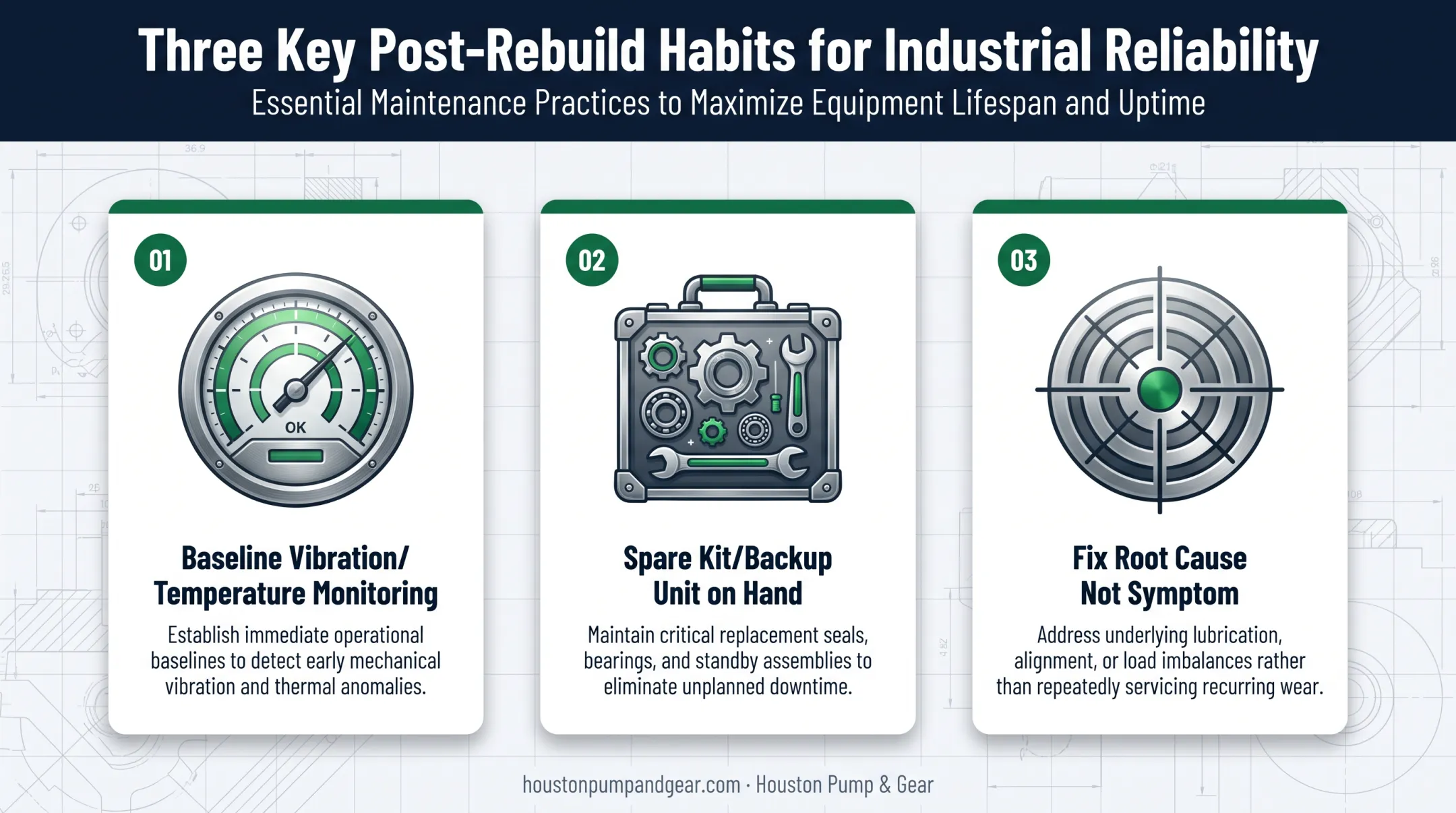 Three habits preventing repeat pump failure after rebuild completion