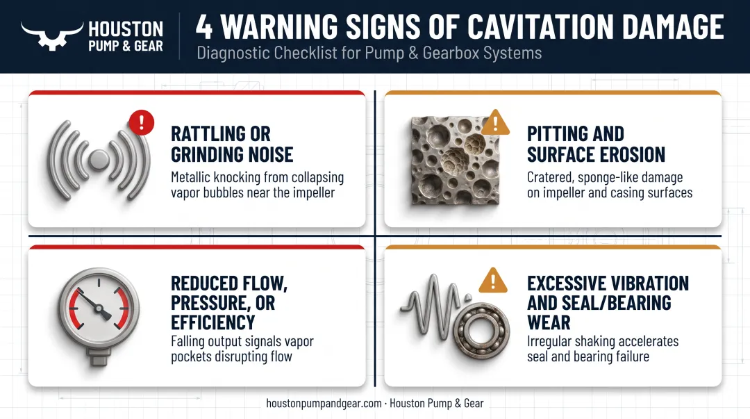 Four warning signs of pump cavitation damage diagnostic checklist