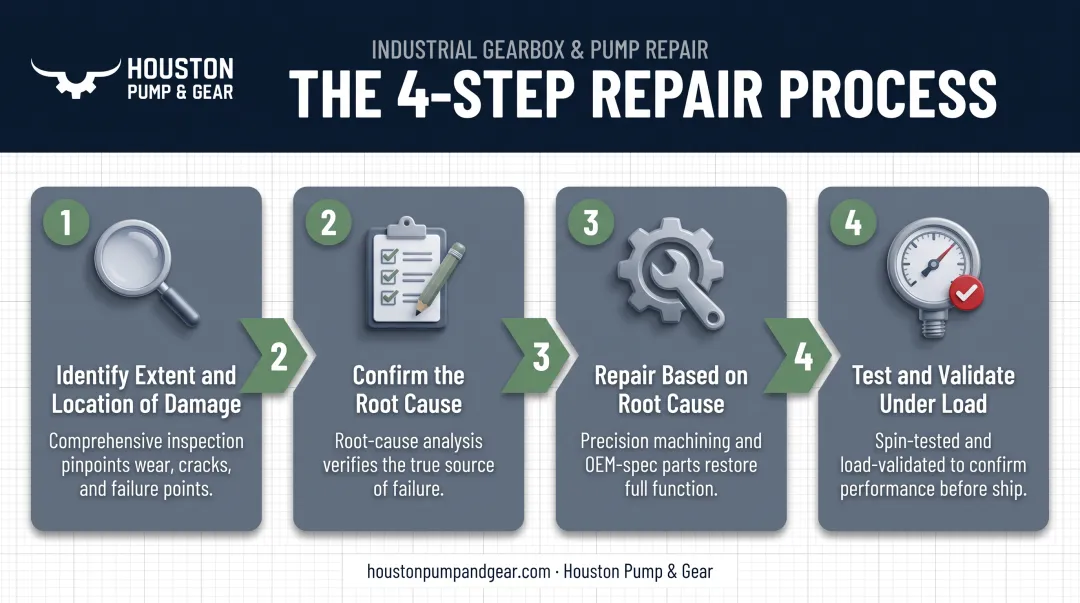 Four-step cavitation damage repair process from diagnosis to validation