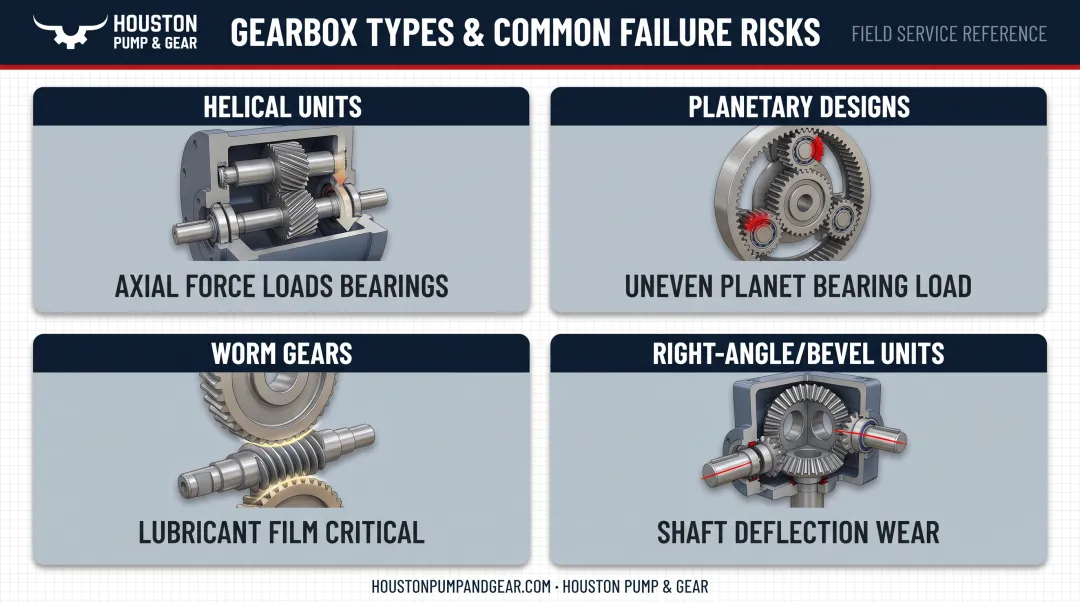 Comparison of gearbox types and their distinct failure risk profiles