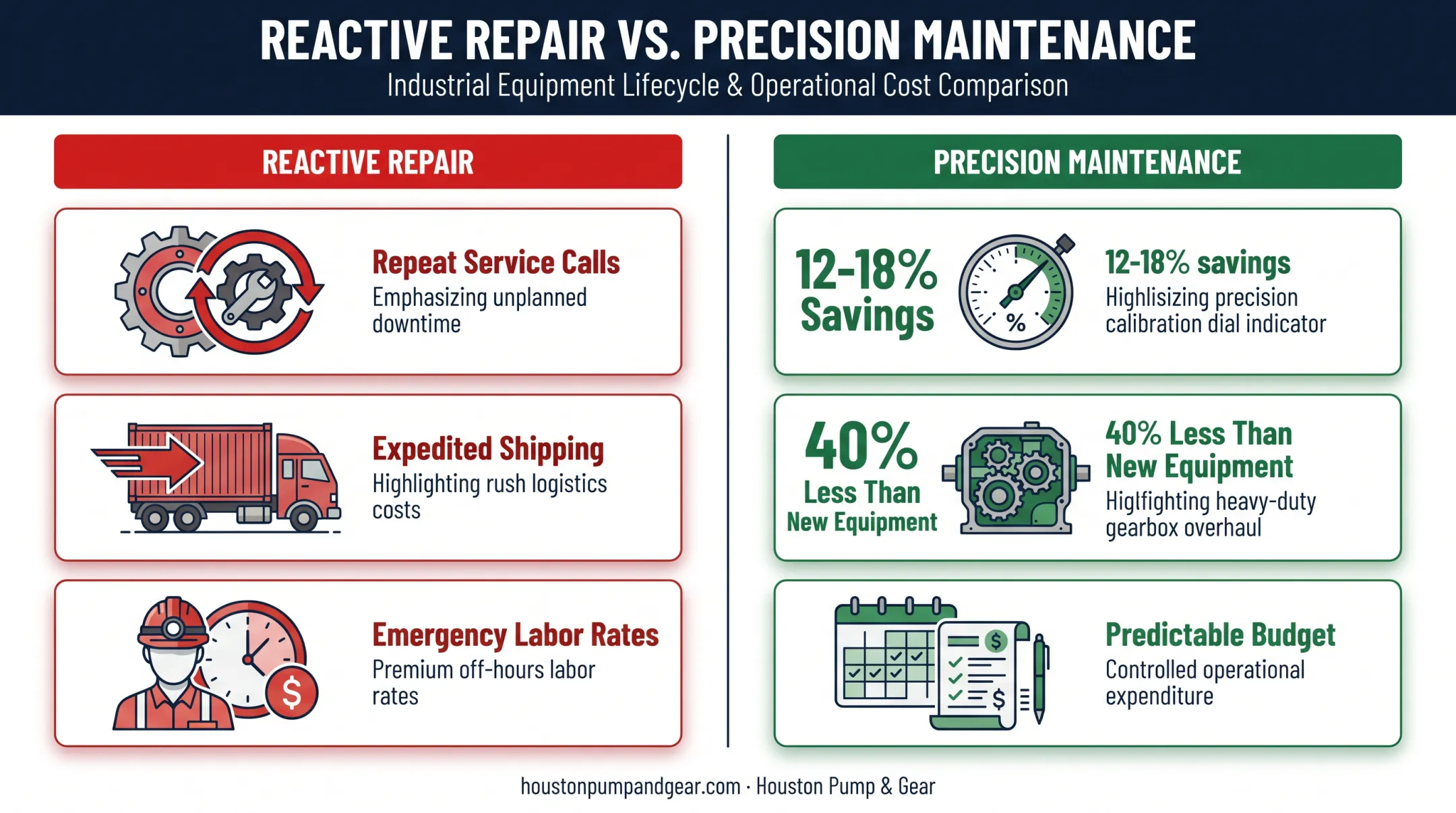 Precision maintenance cost savings versus reactive repair comparison chart