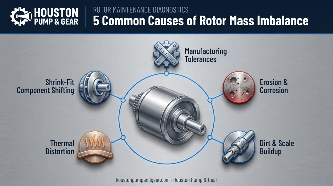 5 common causes of industrial rotor mass imbalance infographic