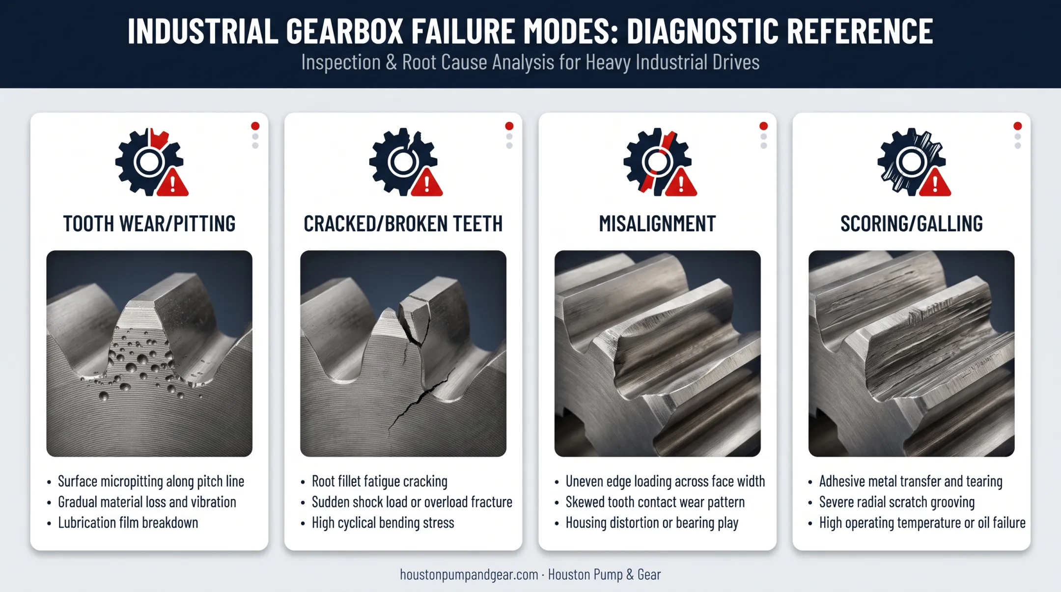 Four common bull gear failure types with symptoms comparison chart