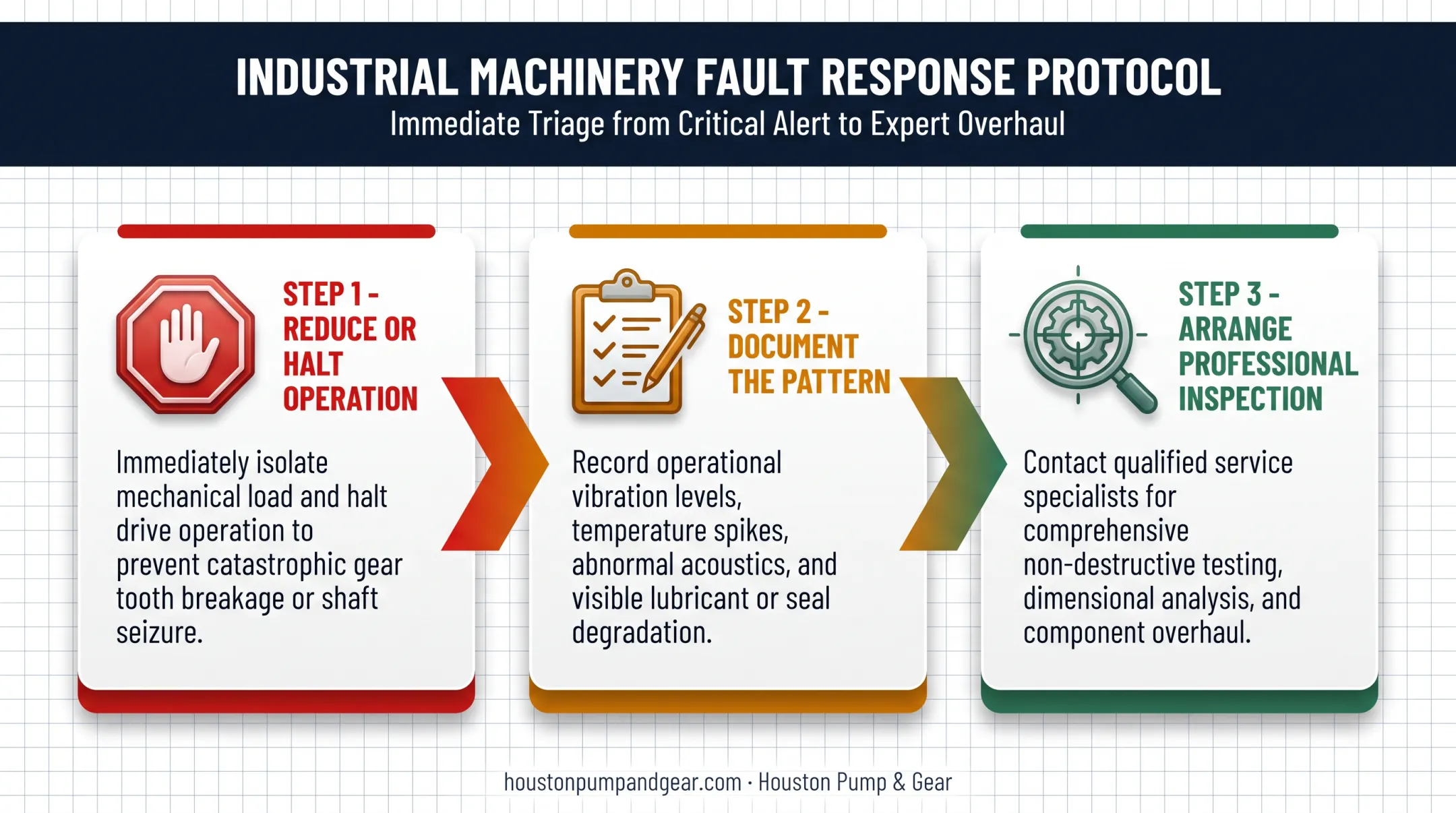 Three-step emergency response process for gearbox malfunction detection