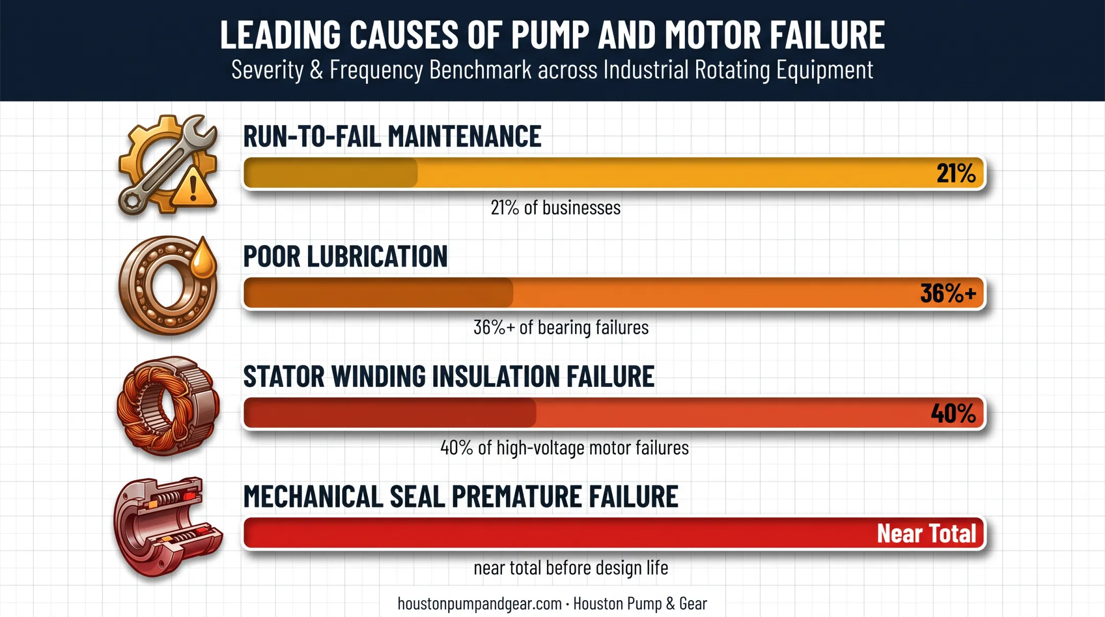 Comparison chart of top industrial pump failure root causes by percentage