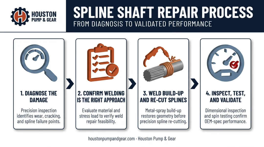 4-step shaft spline welding and repair process flow diagram