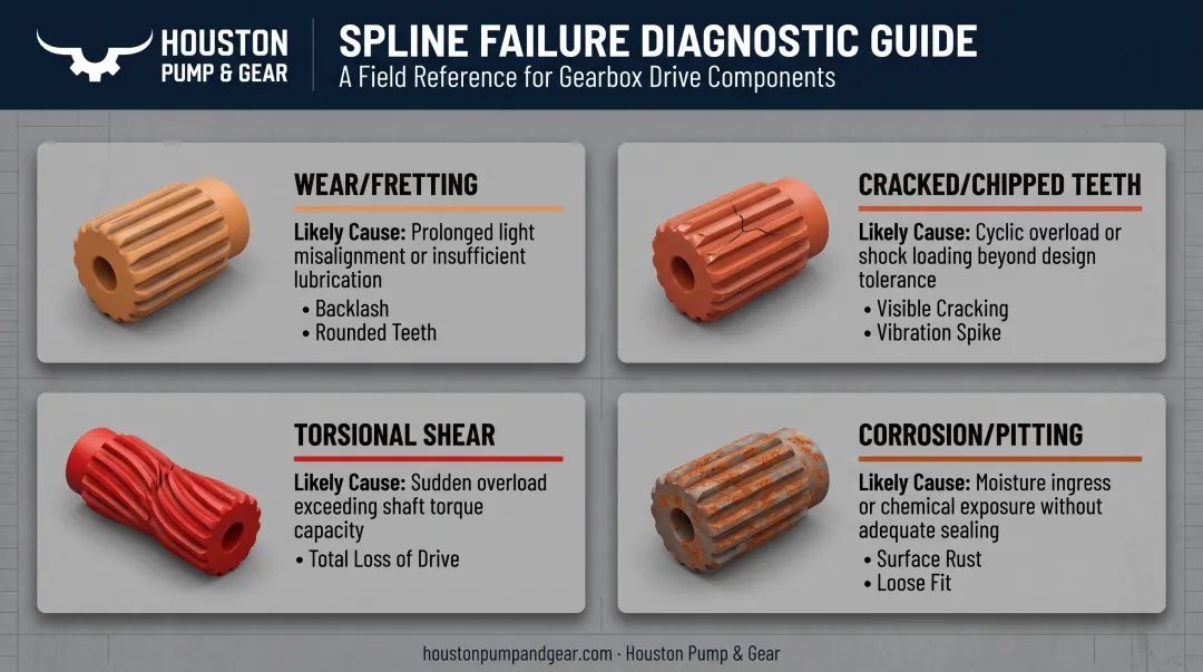 Four common spline shaft failure types symptoms and causes comparison