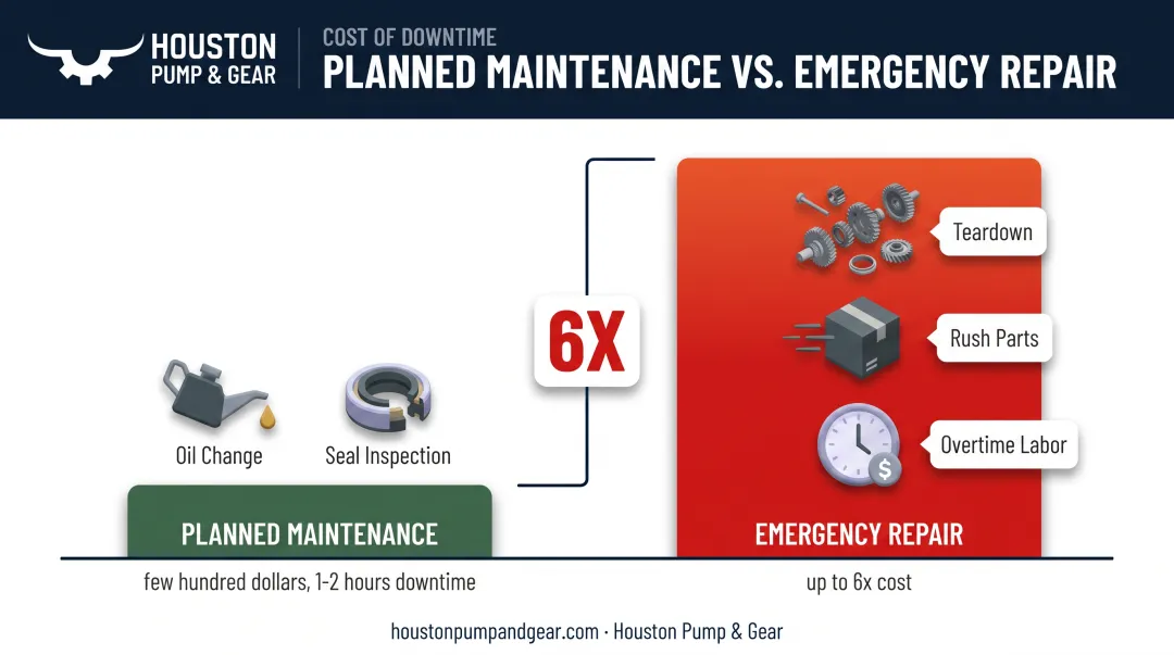 Planned versus emergency rotary lobe pump maintenance cost comparison chart