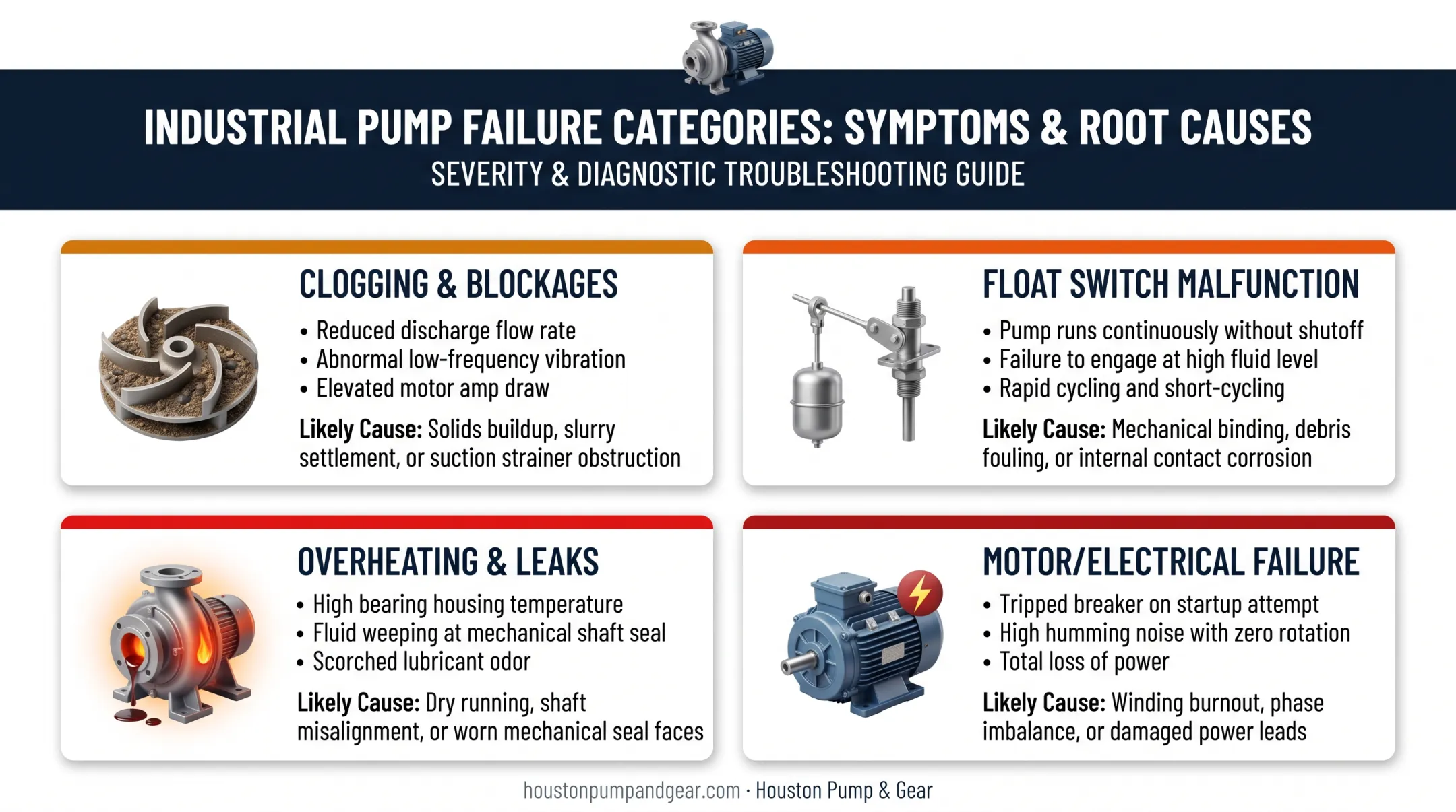 Four common submersible sewage pump failure types with symptoms and causes