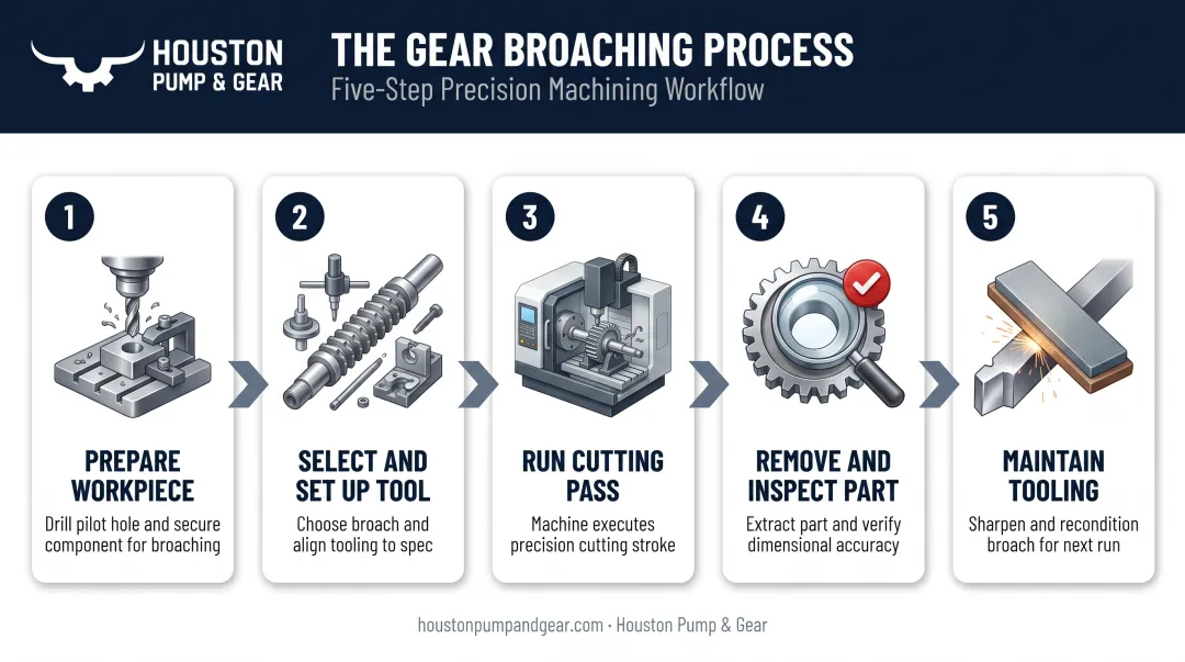 5-step gear broaching process from setup to tool maintenance