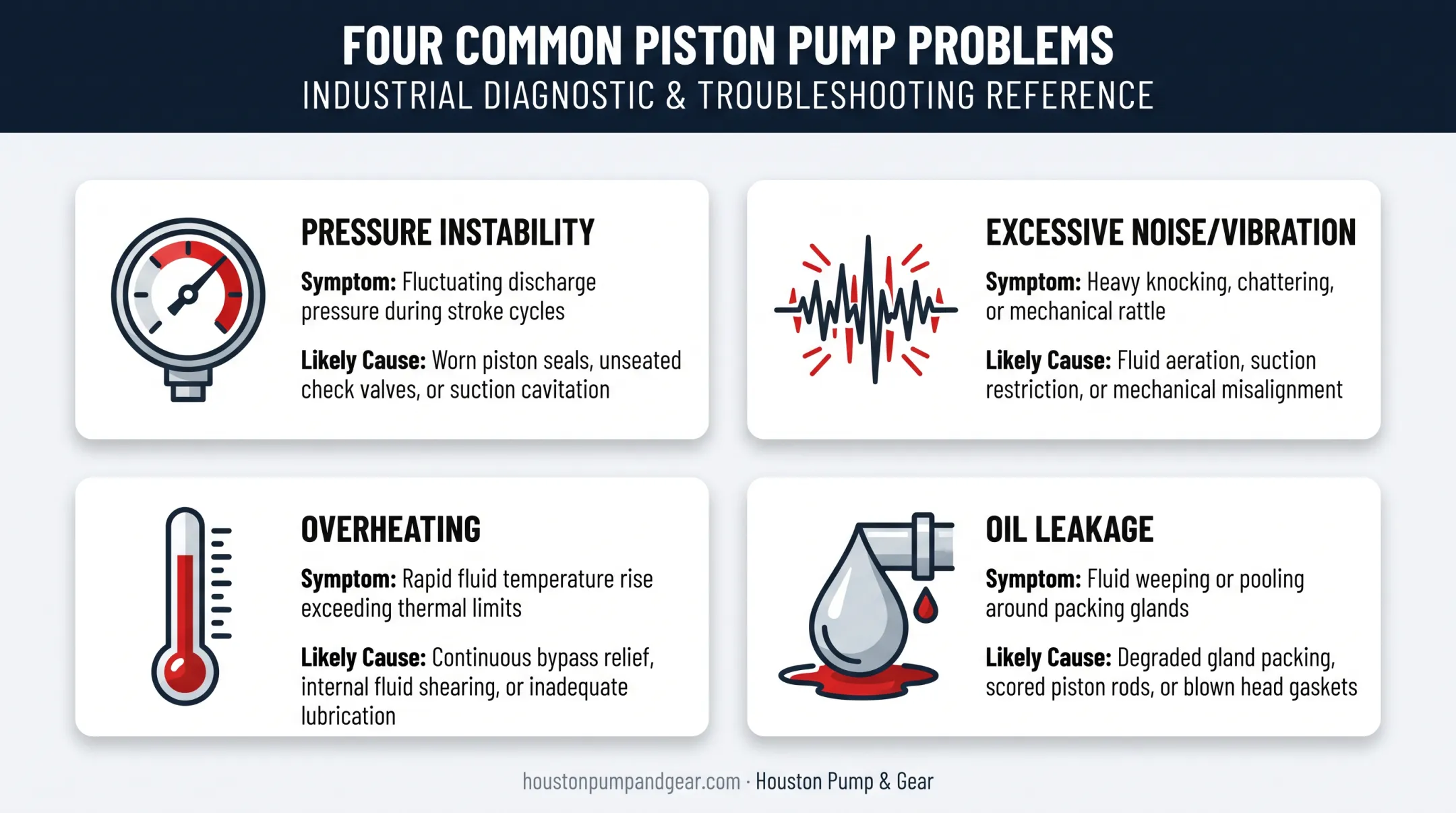Four common hydraulic piston pump failure symptoms and causes chart