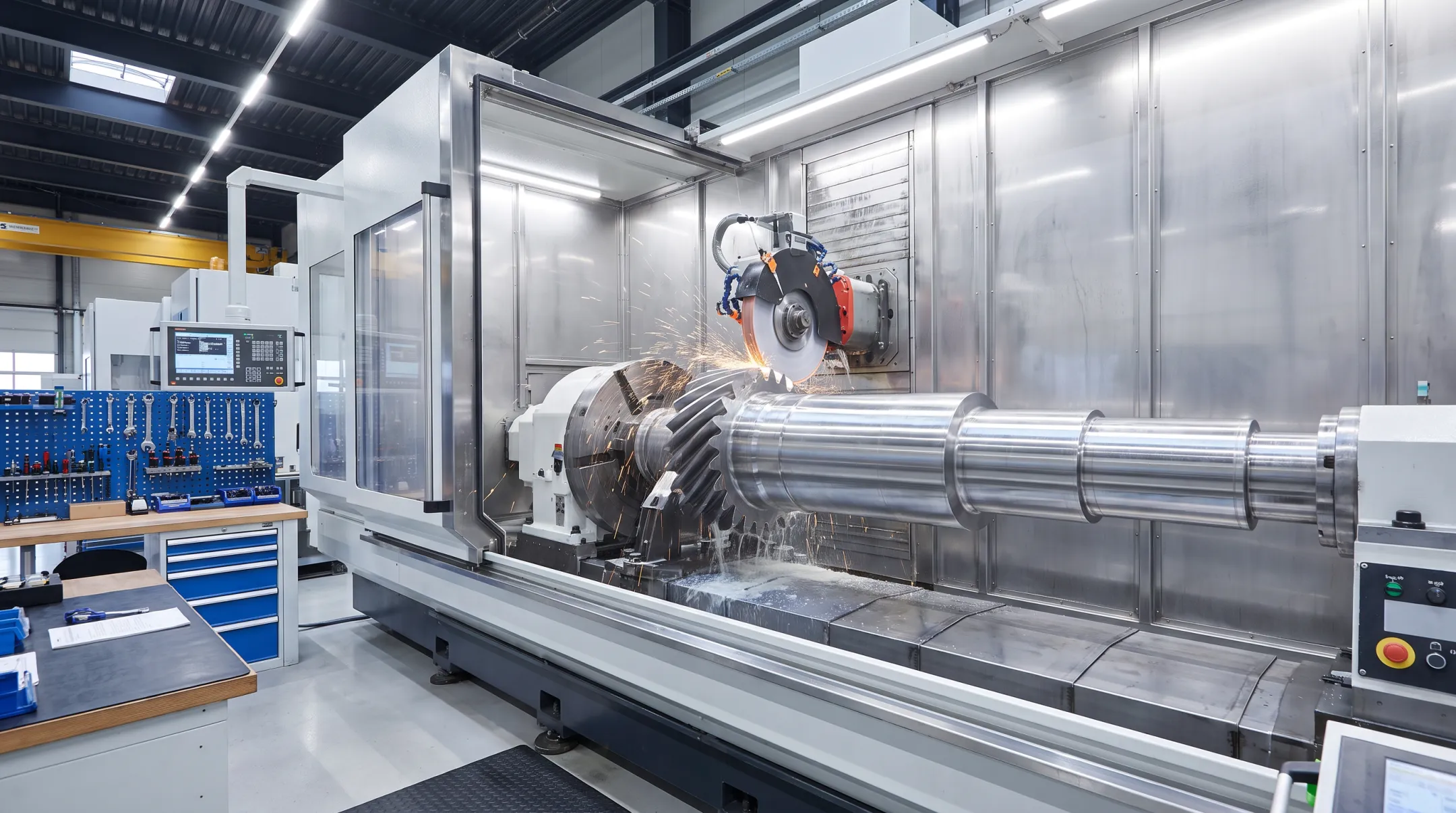 CNC form-grinding machine finishing large industrial gear component