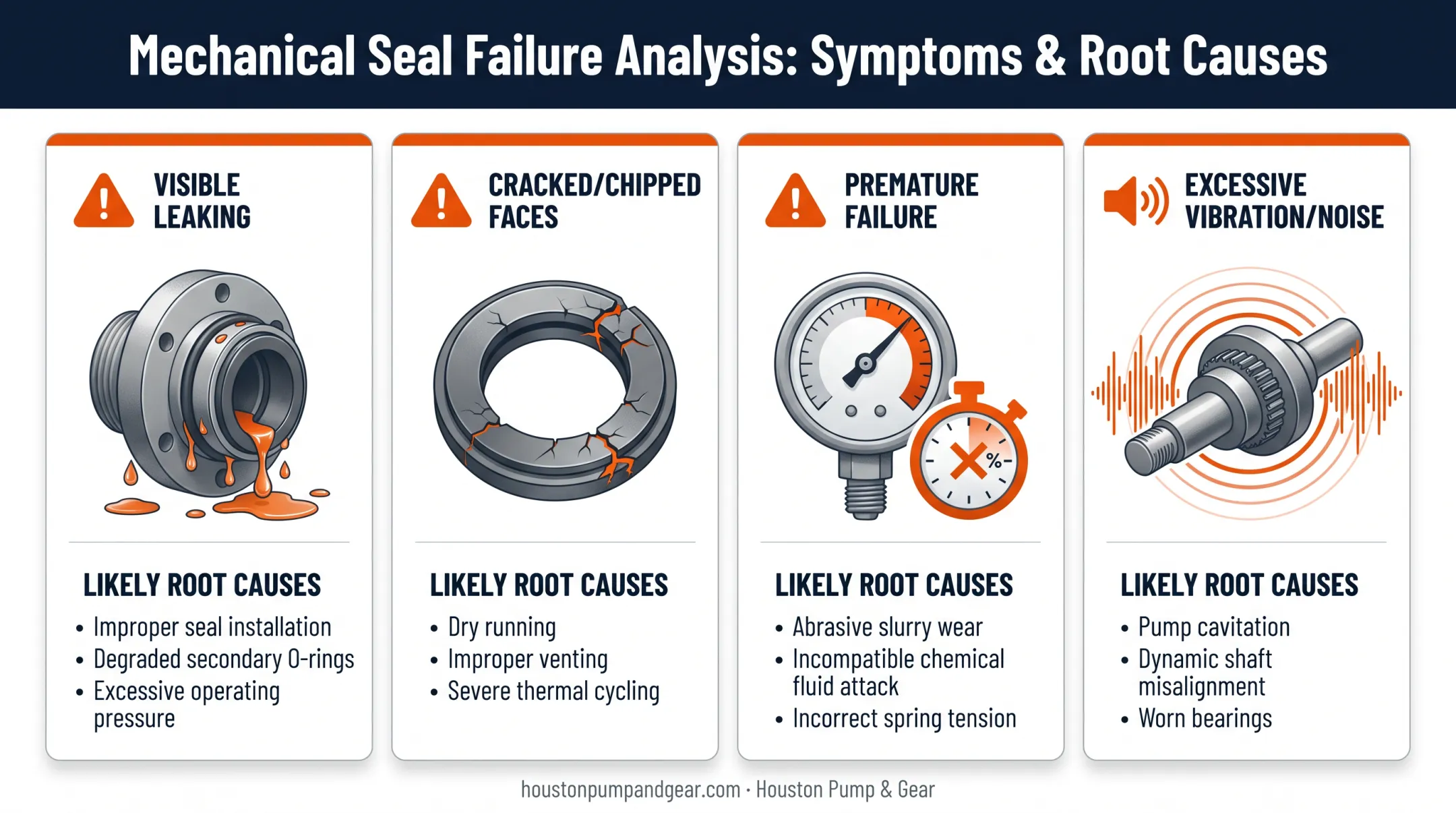 Four common pump seal failure symptoms and root causes comparison chart