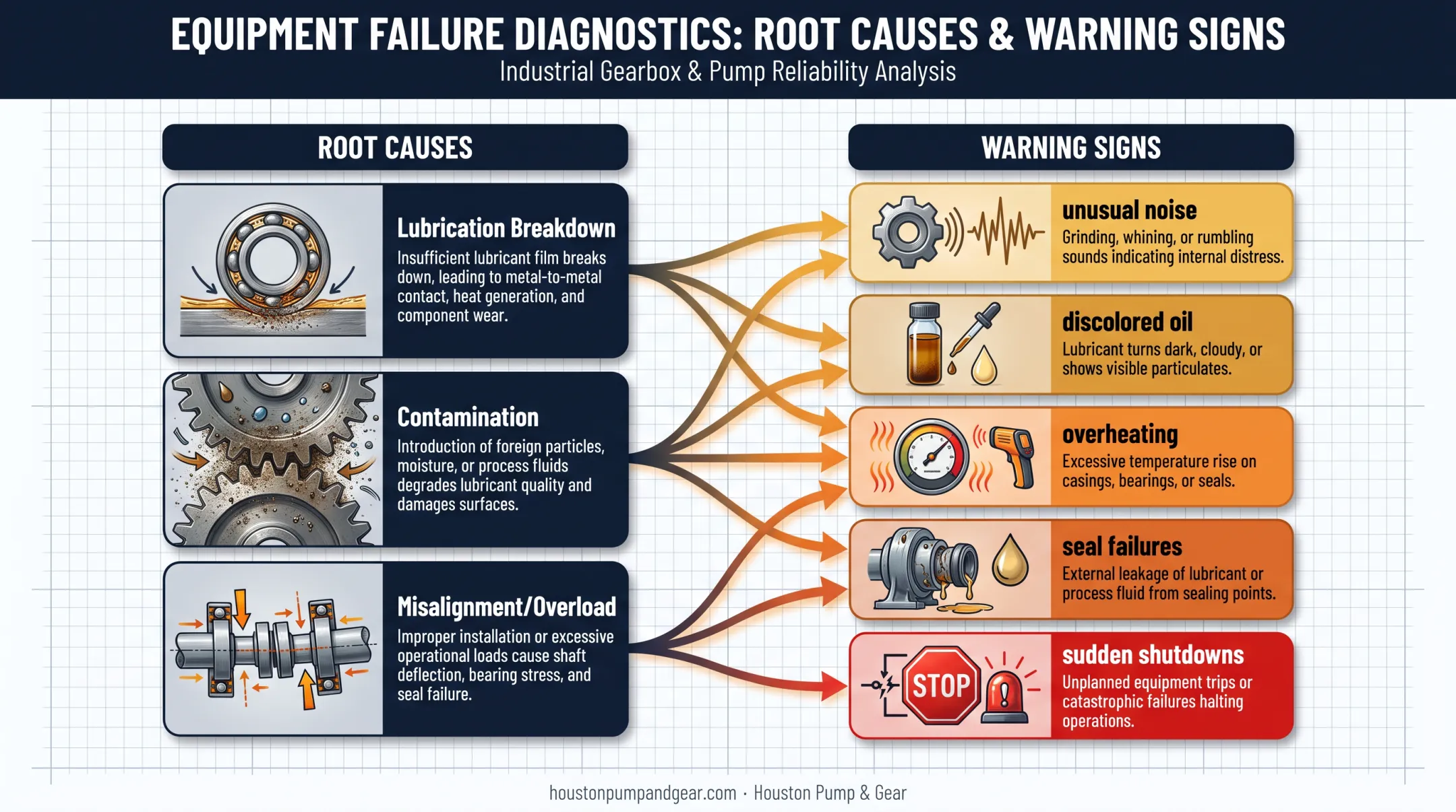 Common gearbox failure causes and warning signs breakdown chart