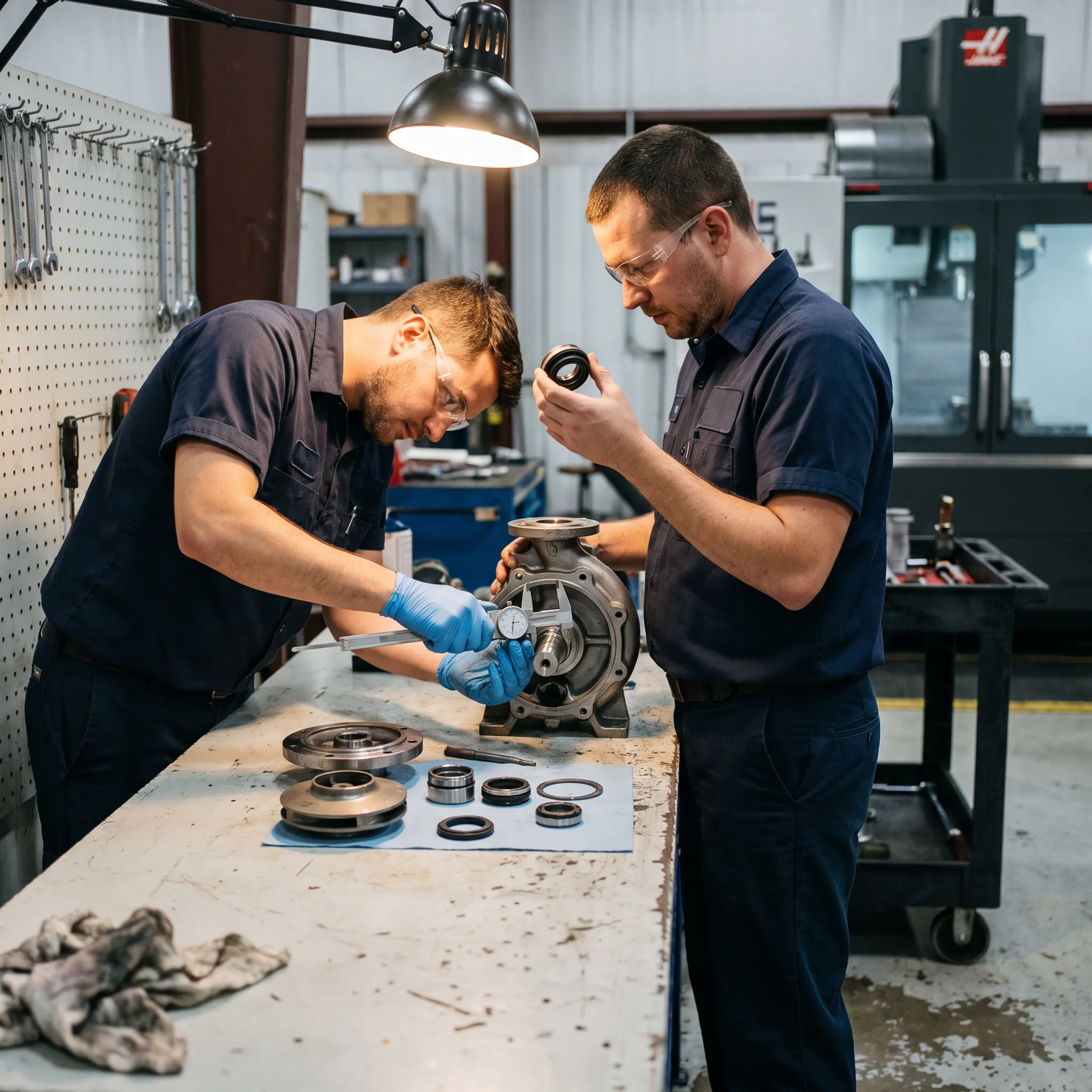 Industrial booster pump undergoing repair