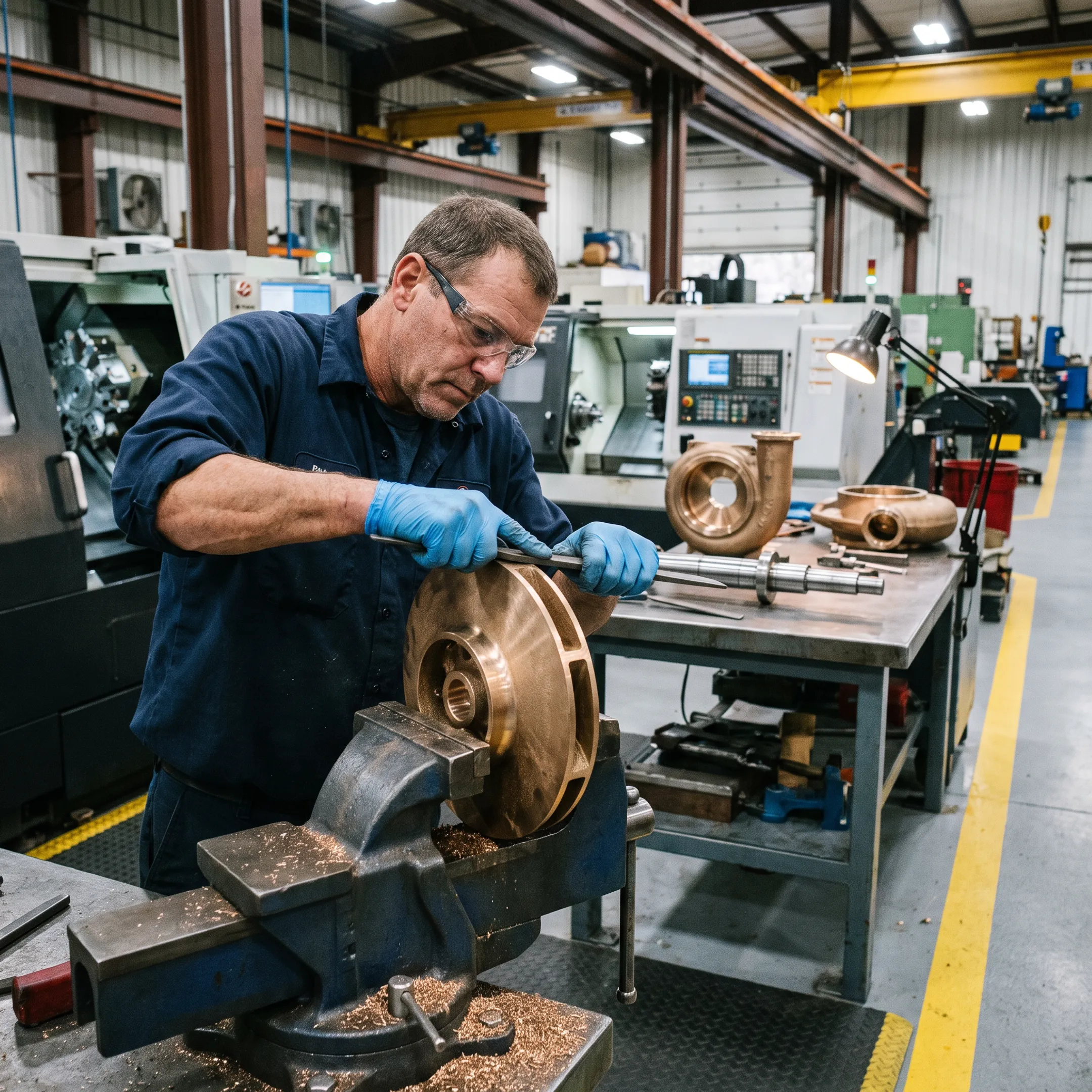 Industrial pump impeller repair in progress