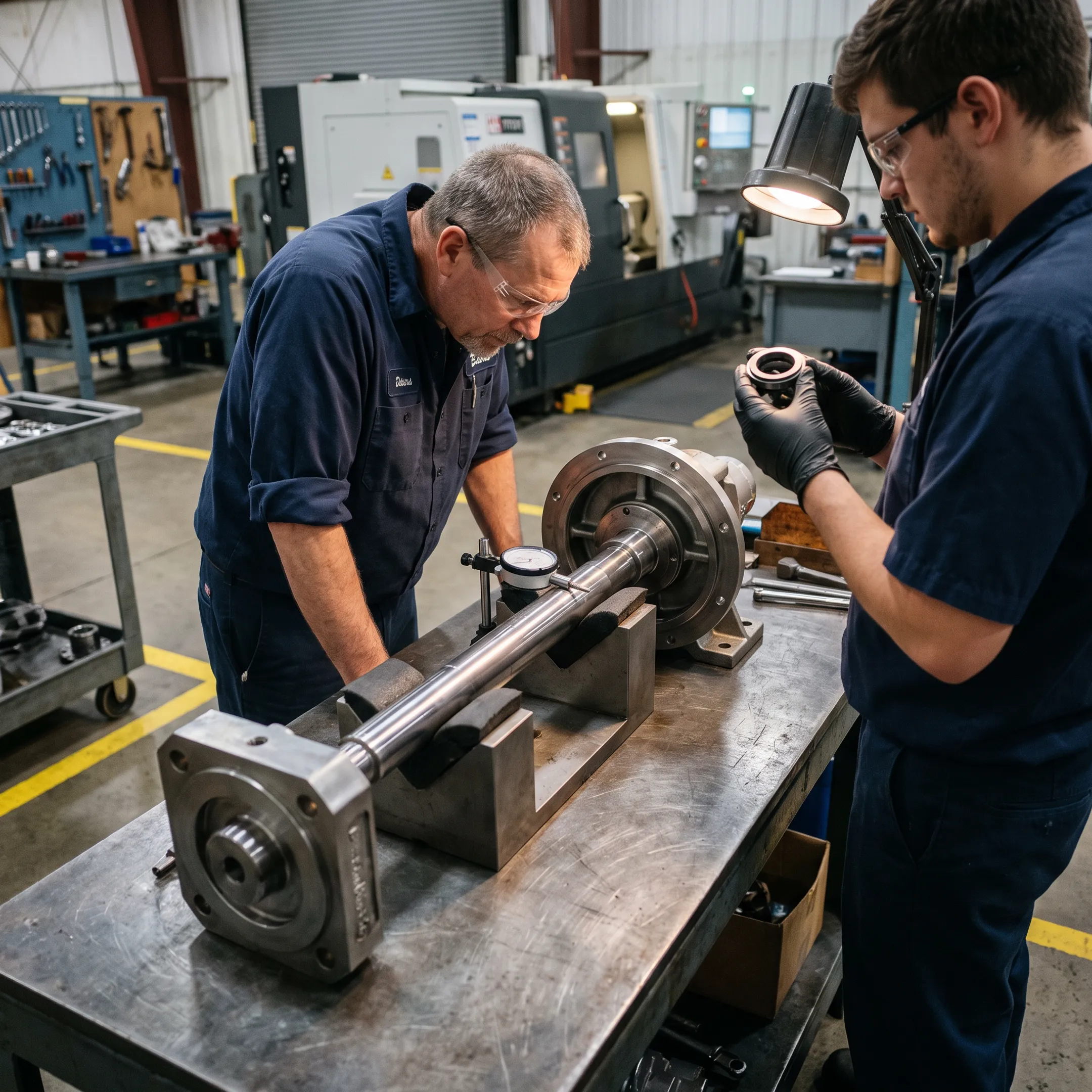 Industrial pump undergoing repair and inspection