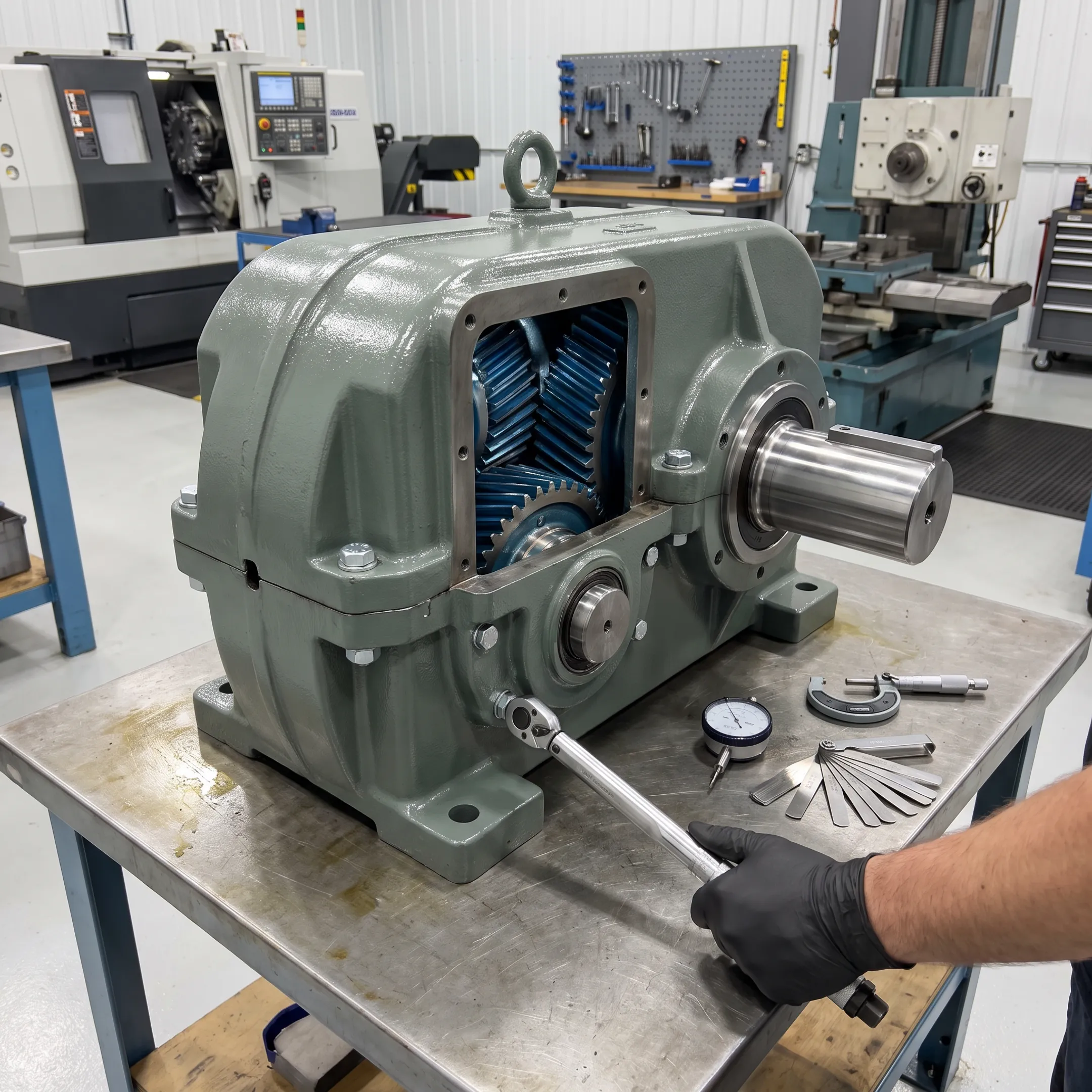 Rebuilt Flender gearbox ready for testing