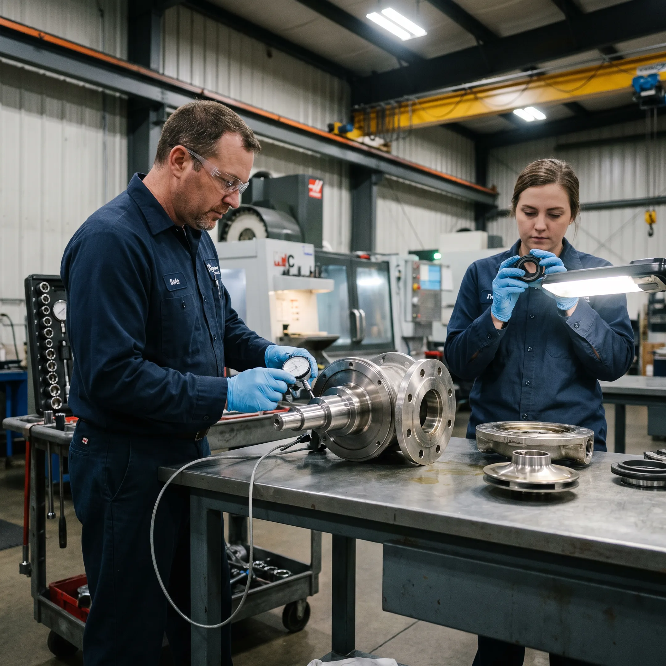 Industrial booster pump being repaired
