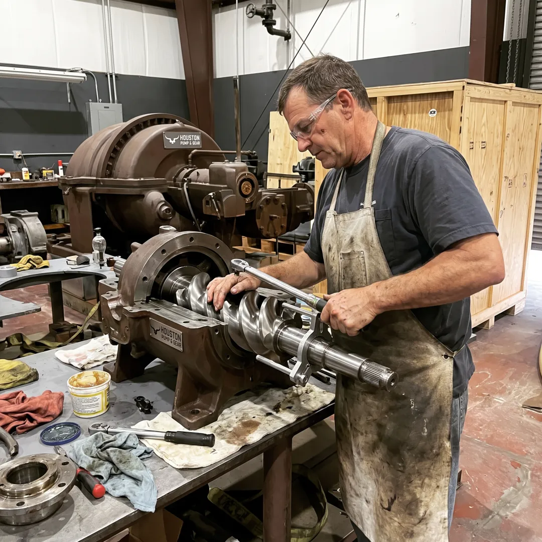 Industrial screw pump being rebuilt