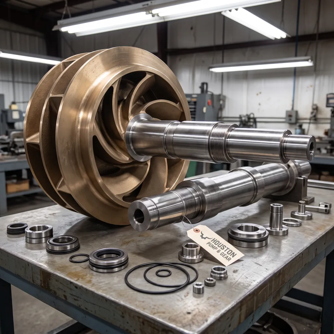 Repaired industrial pump components on a workbench