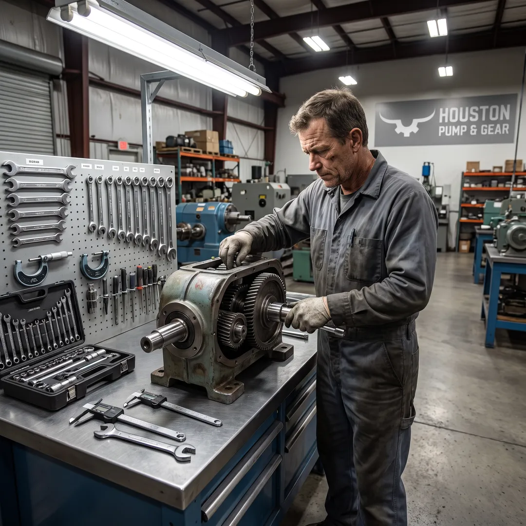 Industrial gearbox repair in progress