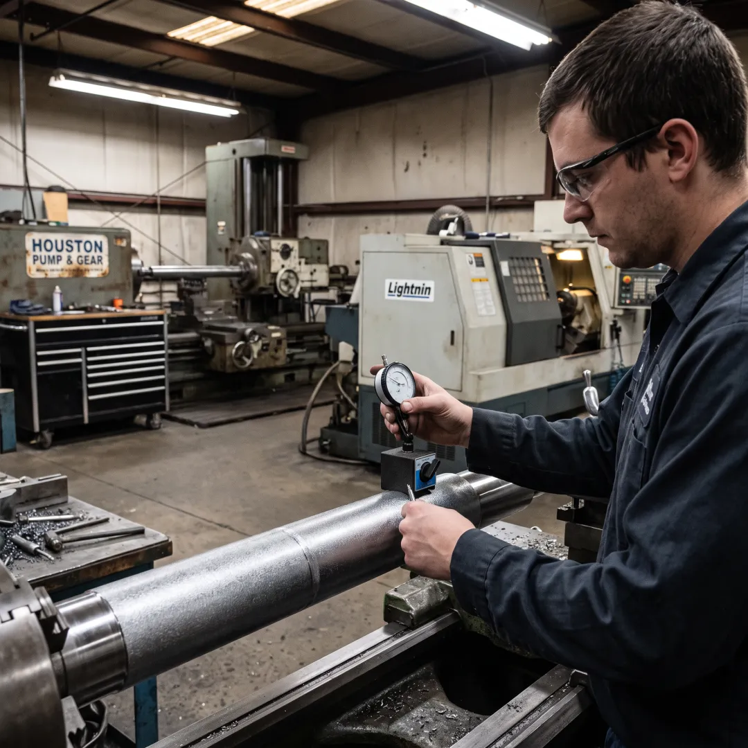 Restored industrial shaft being measured