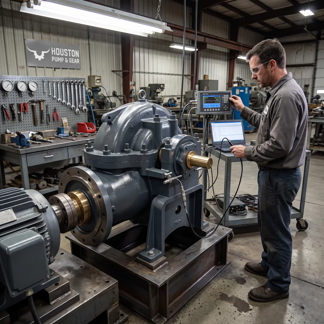 Rebuilt helical gearbox prepared for testing