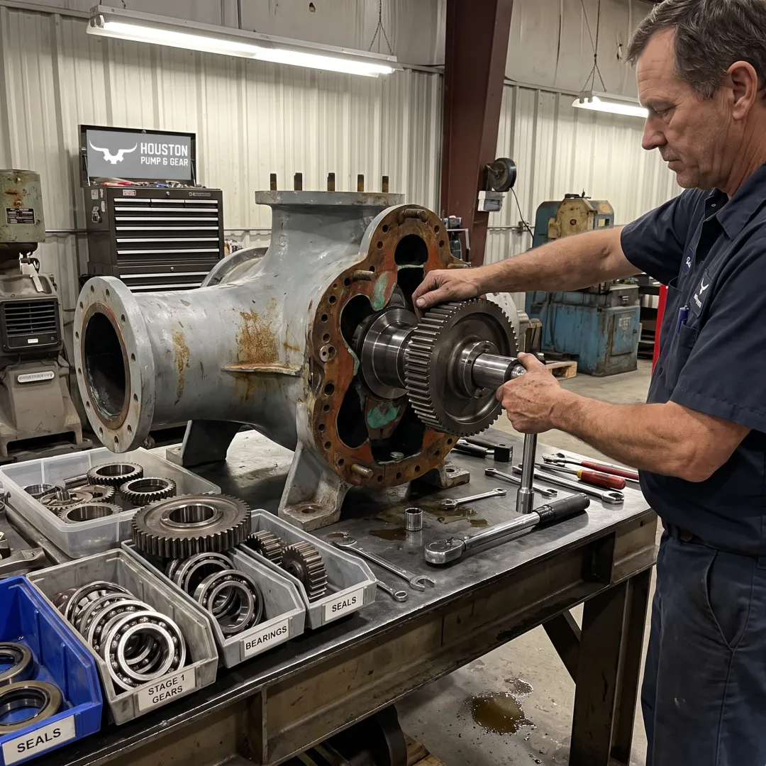 Industrial gearbox being reassembled