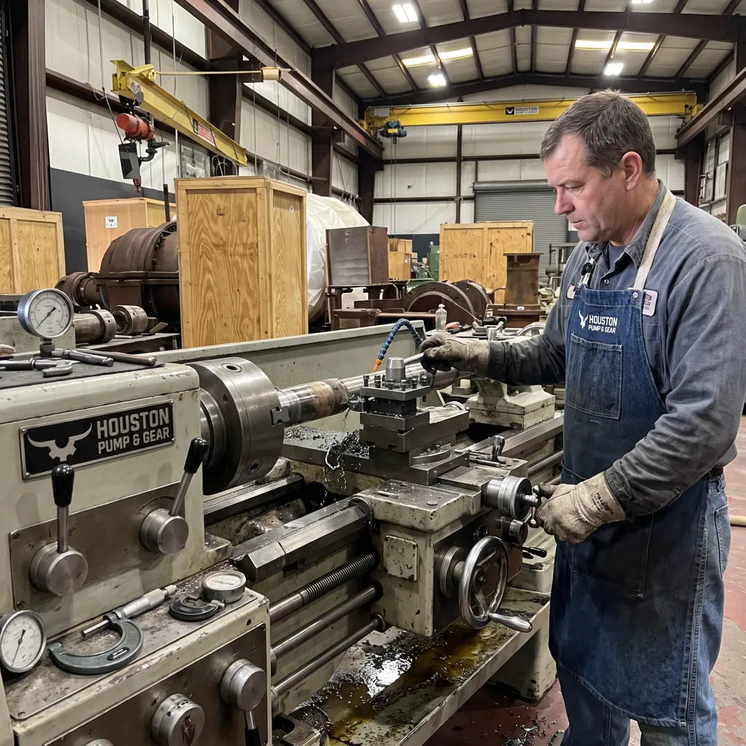Machinist restoring an industrial shaft