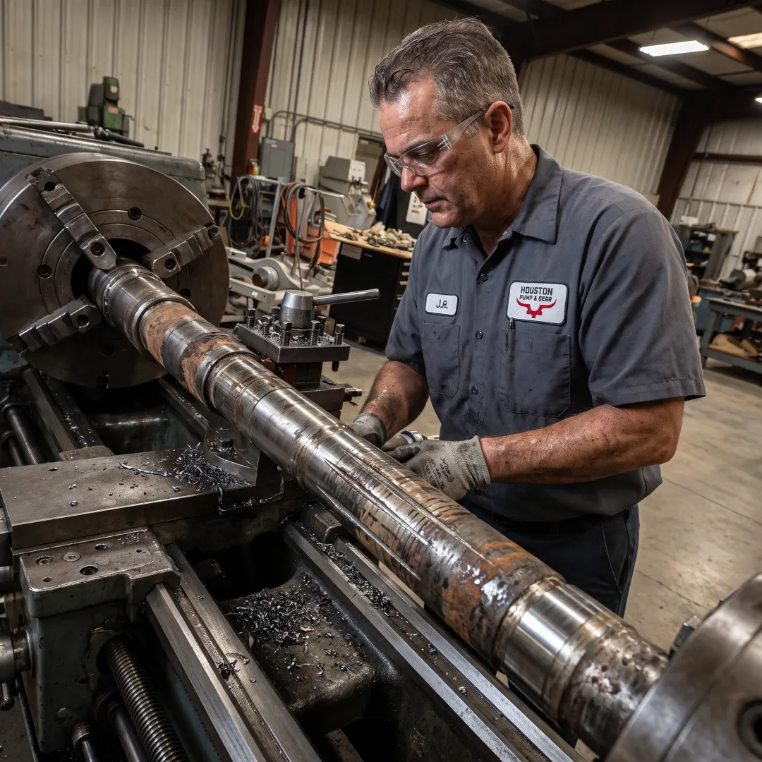 Mud pump component being machined