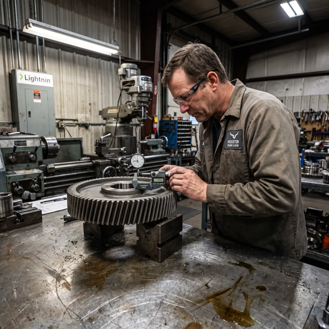 Machinist measuring a repaired industrial component