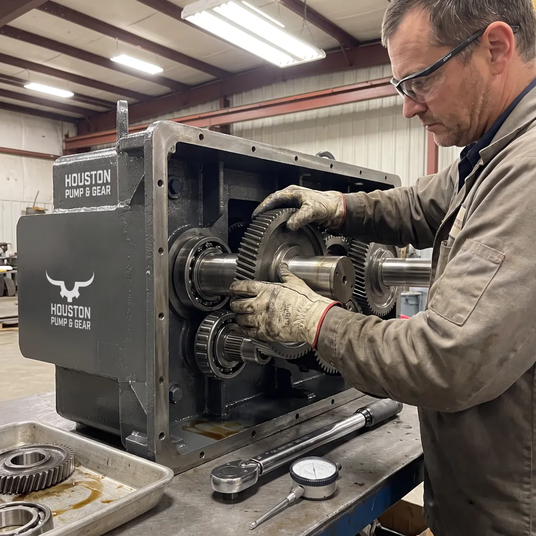 Industrial gearbox rebuild in progress